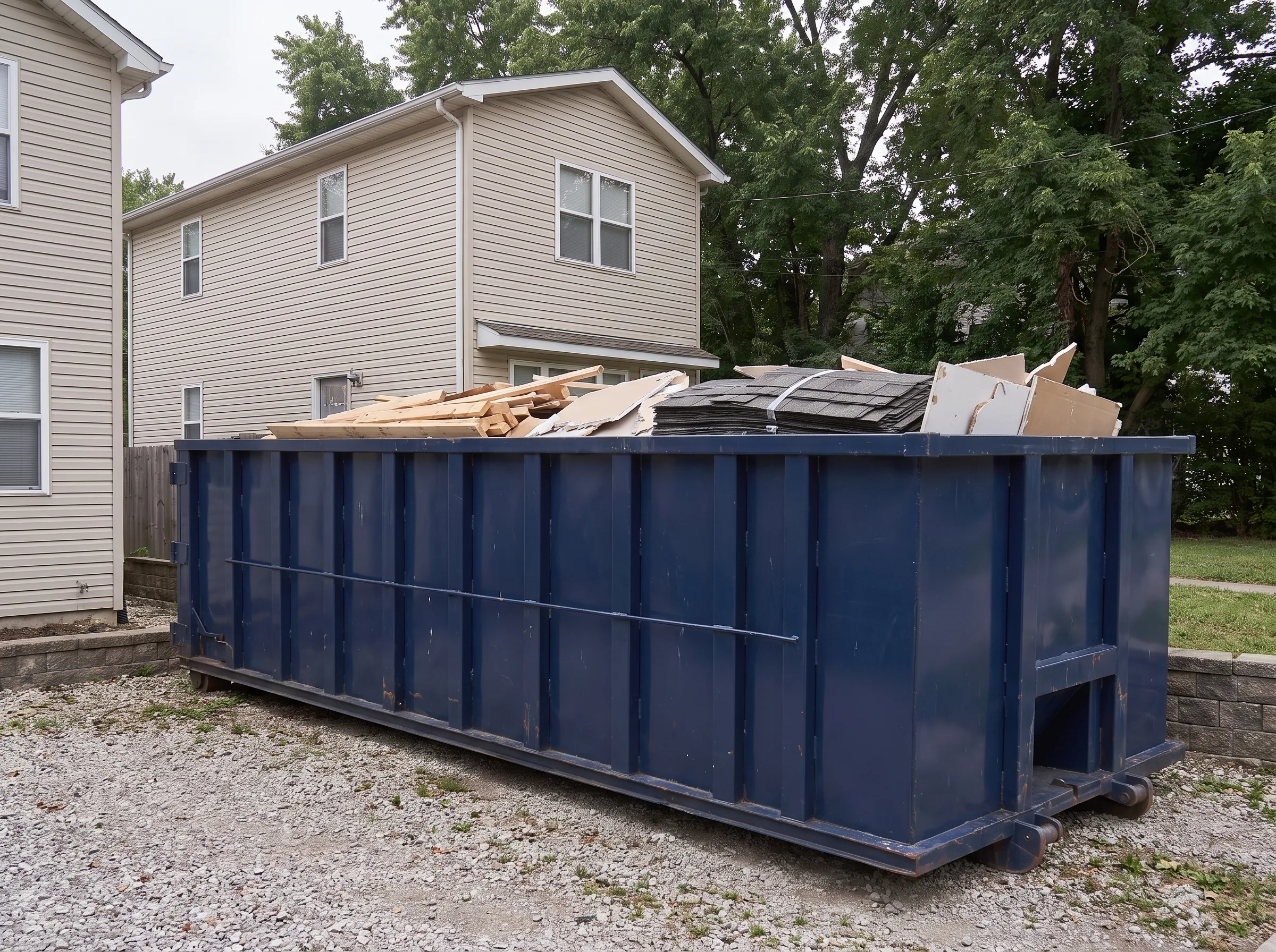 Roll-off dumpster being loaded in Belknap County, NH